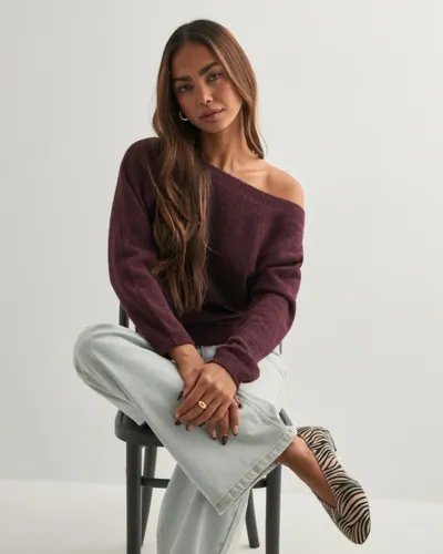 Nelly - Rød - Wide Neck Knit Sweater