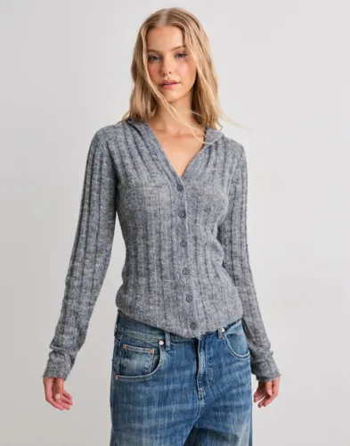 Nelly - Grå - Hood Knit Cardigan