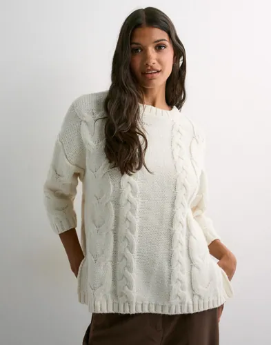 Pieces - Hvid - Pcmoby 6/8 O-Neck Oversize Knit Bc