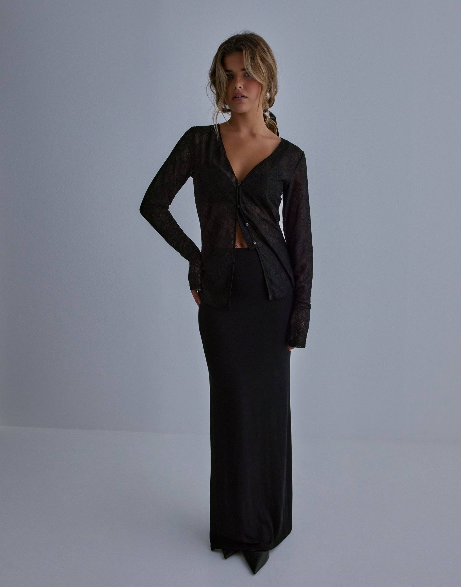 Janessa Ls Lace Top Black