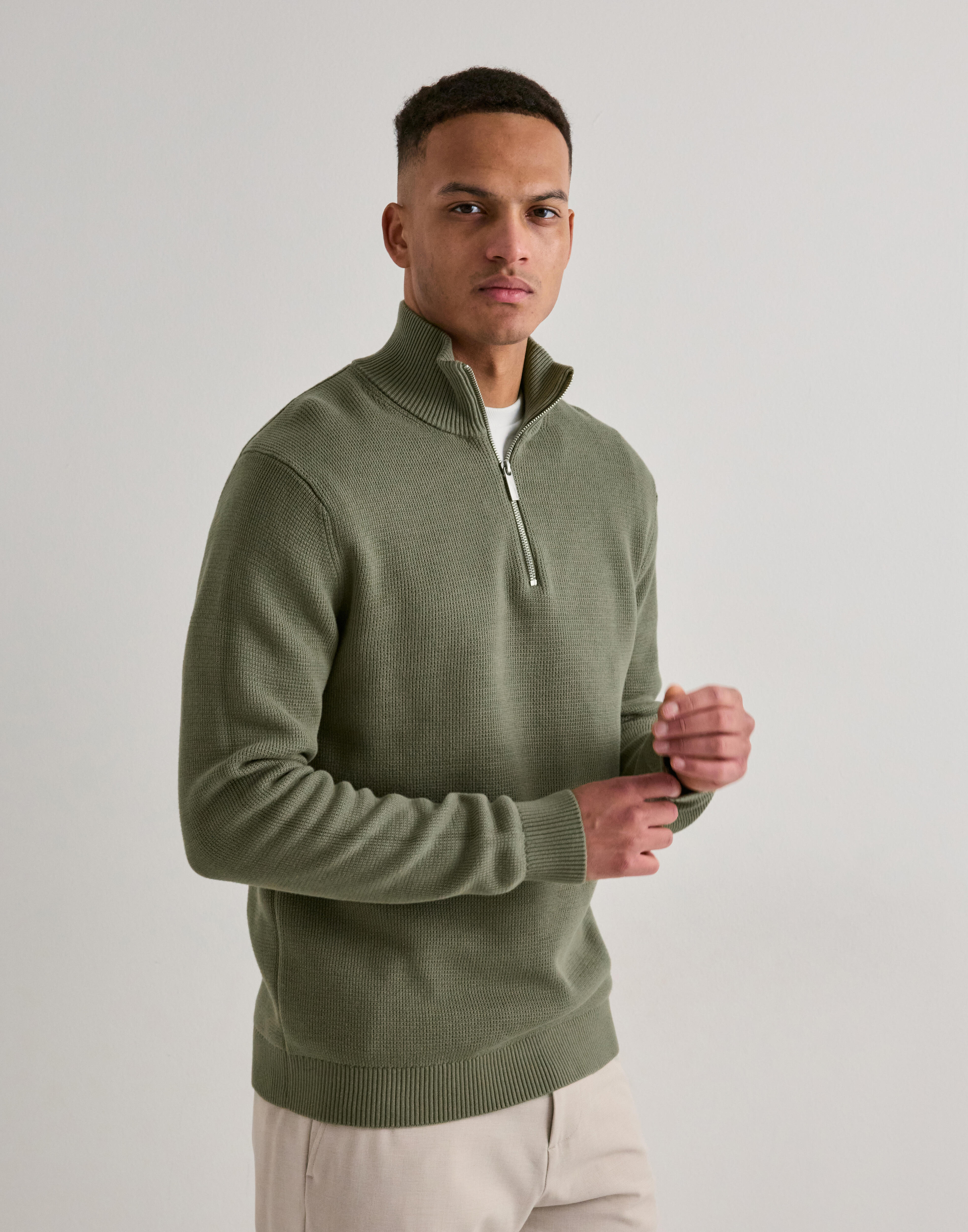 Buy Selected Men SLHDRY LS KNIT RELAXED HALF ZIP - Medium Grey