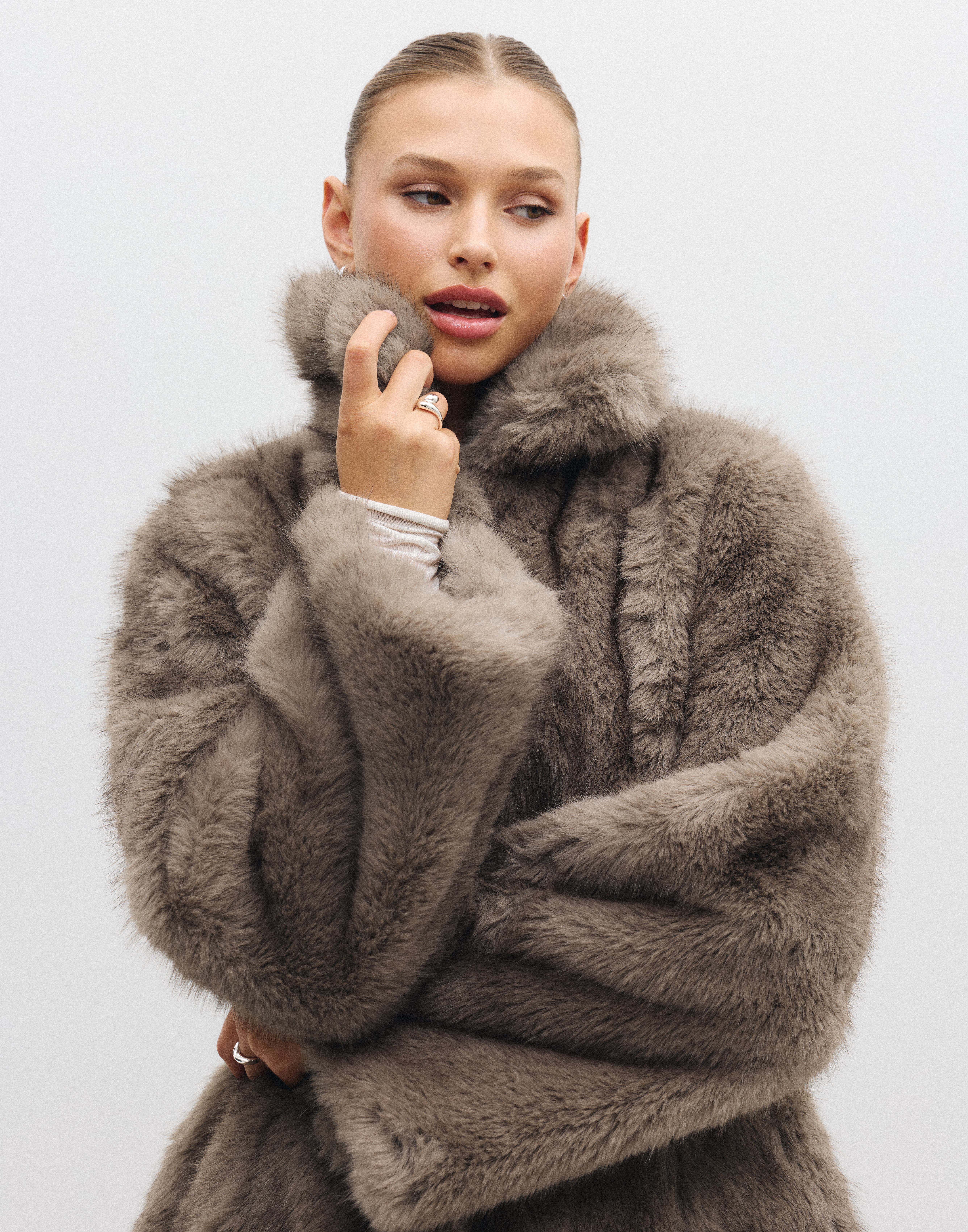 Buy Neo Noir Ariella Faux Fur Peplum Jacket - *NY*Warm Grey