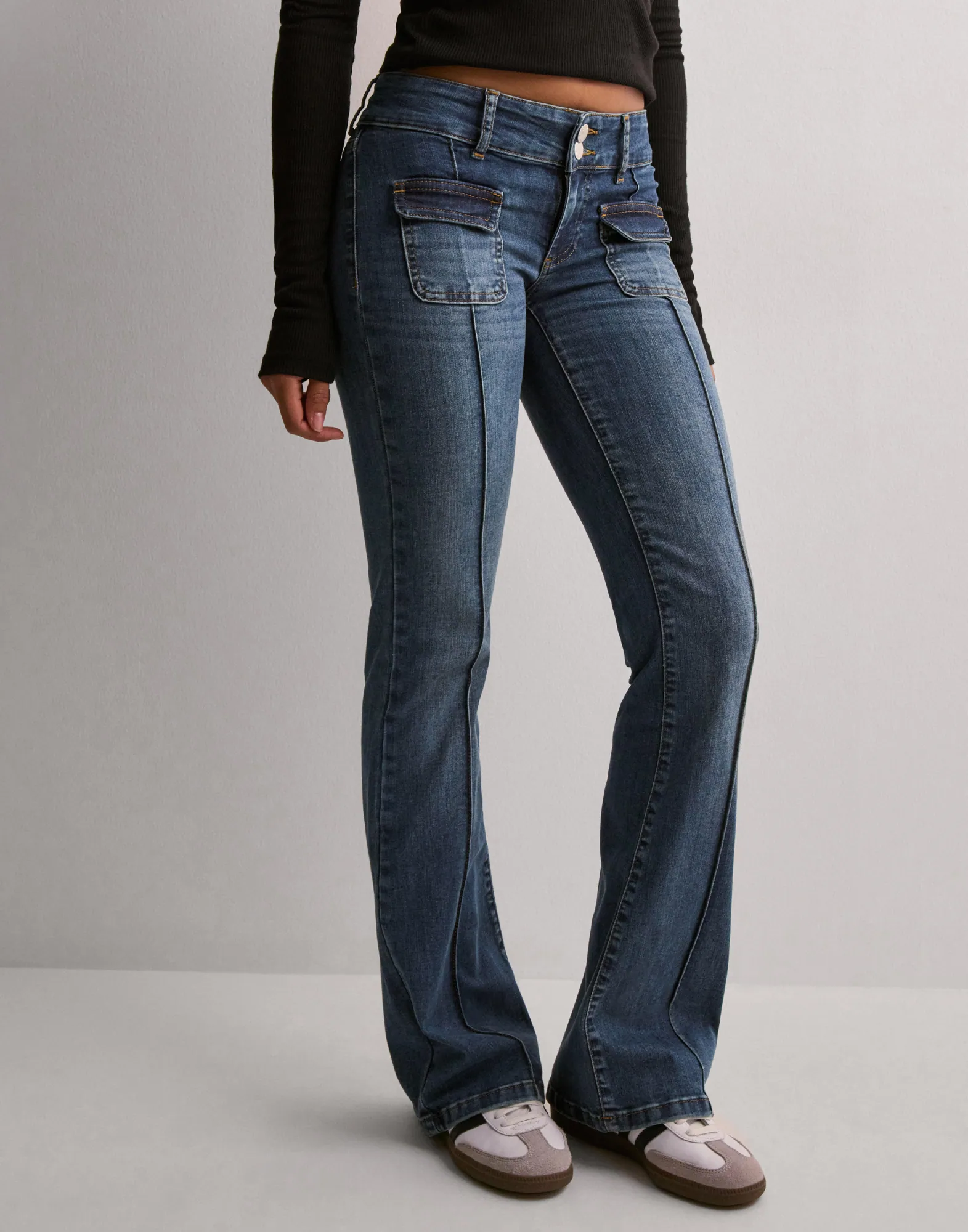 Buy Nelly Low Waist Bootcut Pocket Jeans - Dark Blue | Nelly.com