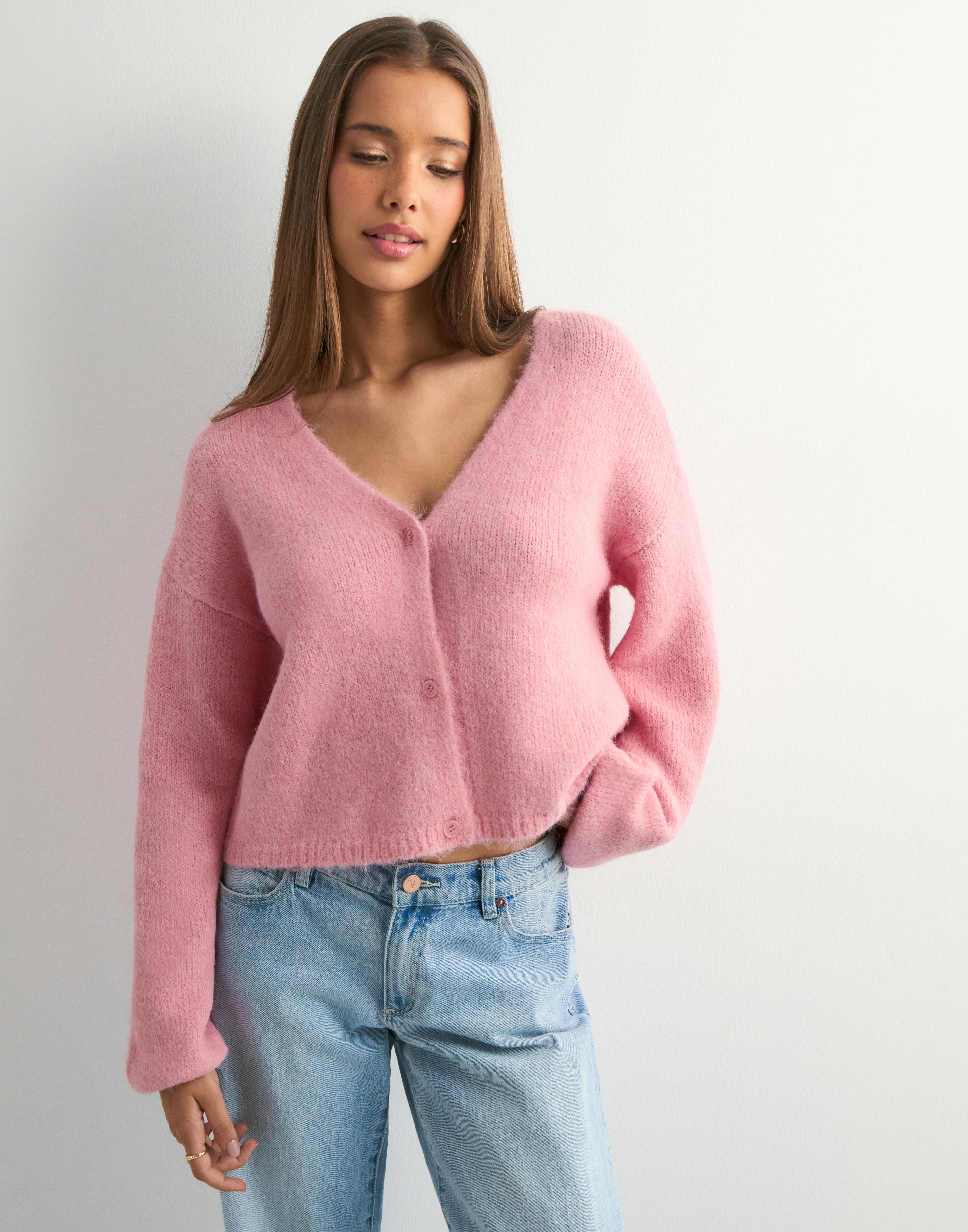 Pieces - Pink - Pcandrea Ls V-Neck Knit Cardigan Kc