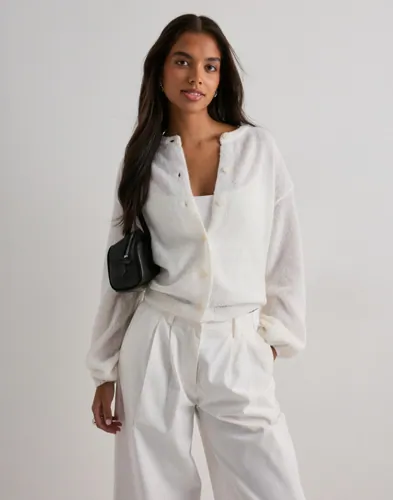 Pieces - Hvid - Pcida Ls O-Neck Knit Cardigan Noos