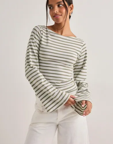 Nelly - Grøn - Stripe Wide Sleeve Top