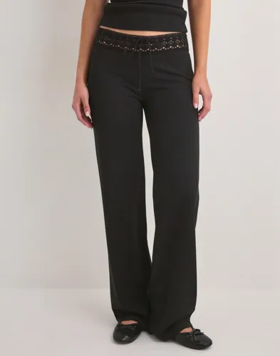 Nelly - Sort - Crochet Waist Crepe Pants