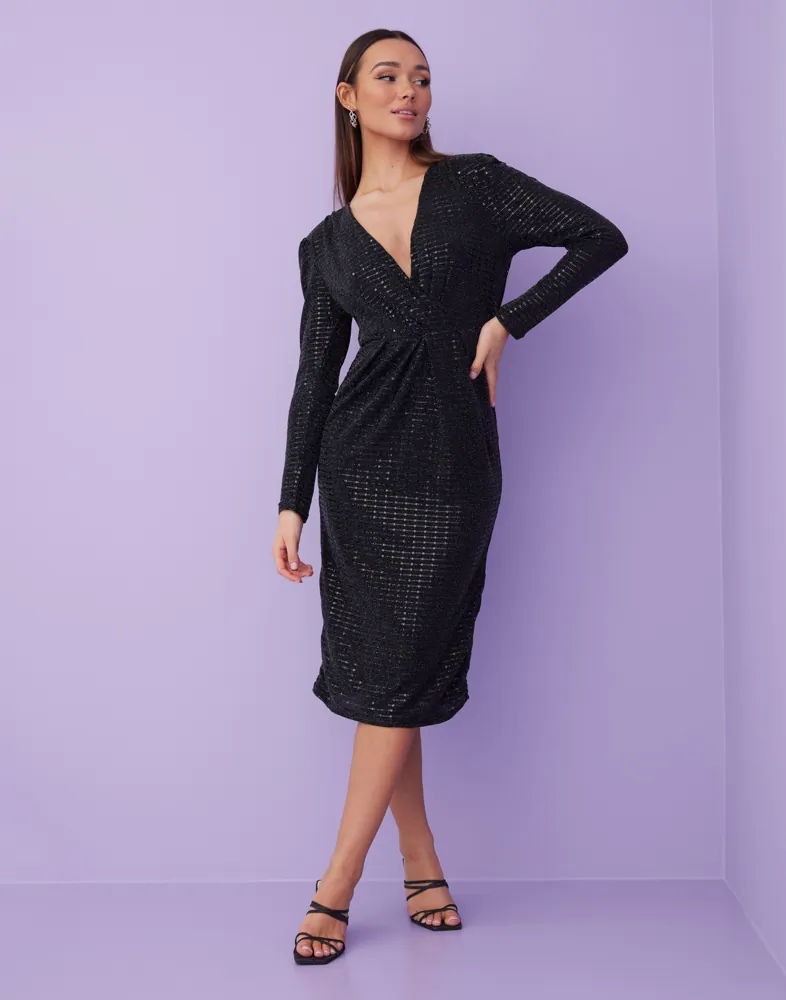 knee length dresses for ladies Vila Verona Funnel Neck Midi Dress, Winter Bloom