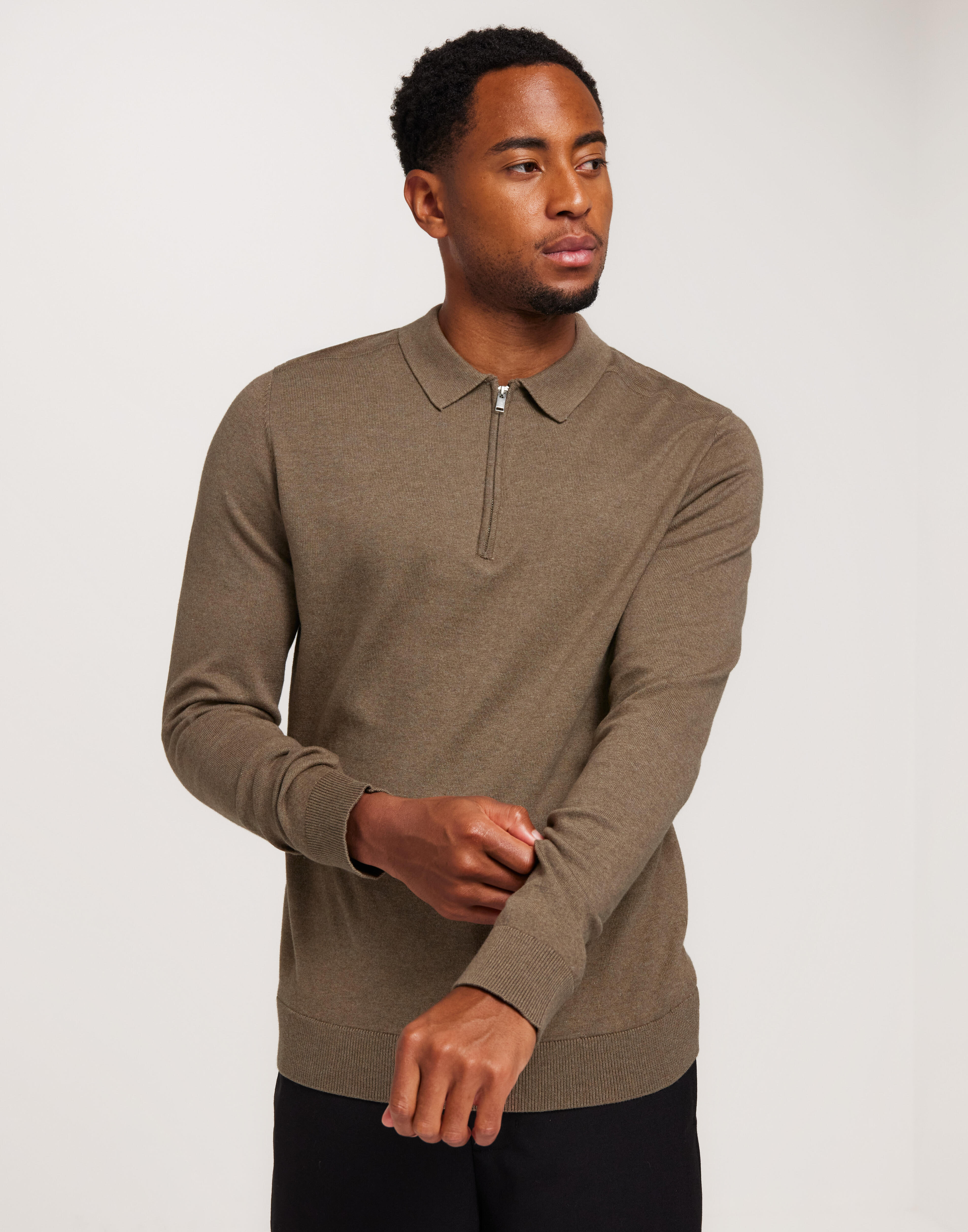 Buy Selected Homme SLHBERG LS HALF ZIP POLO NOOS Teak Melange NLYMAN