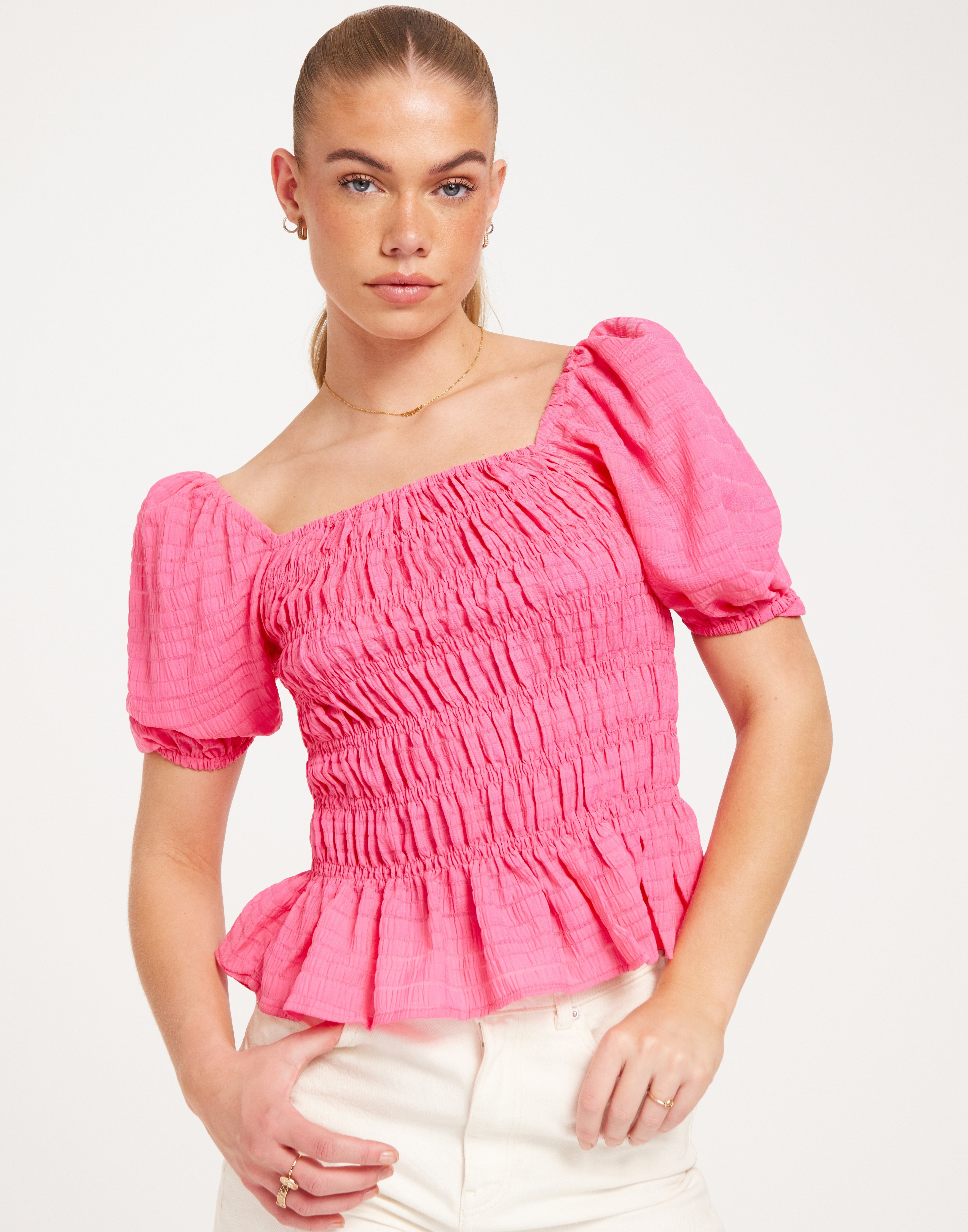 Buy Only ONLCARLA SS SMOCK TOP WVN - Carmine Rose | Nelly.com