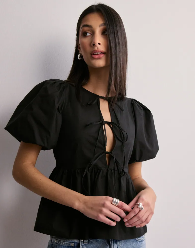 Buy Nelly Bow Puff Sleeve Blouse Black