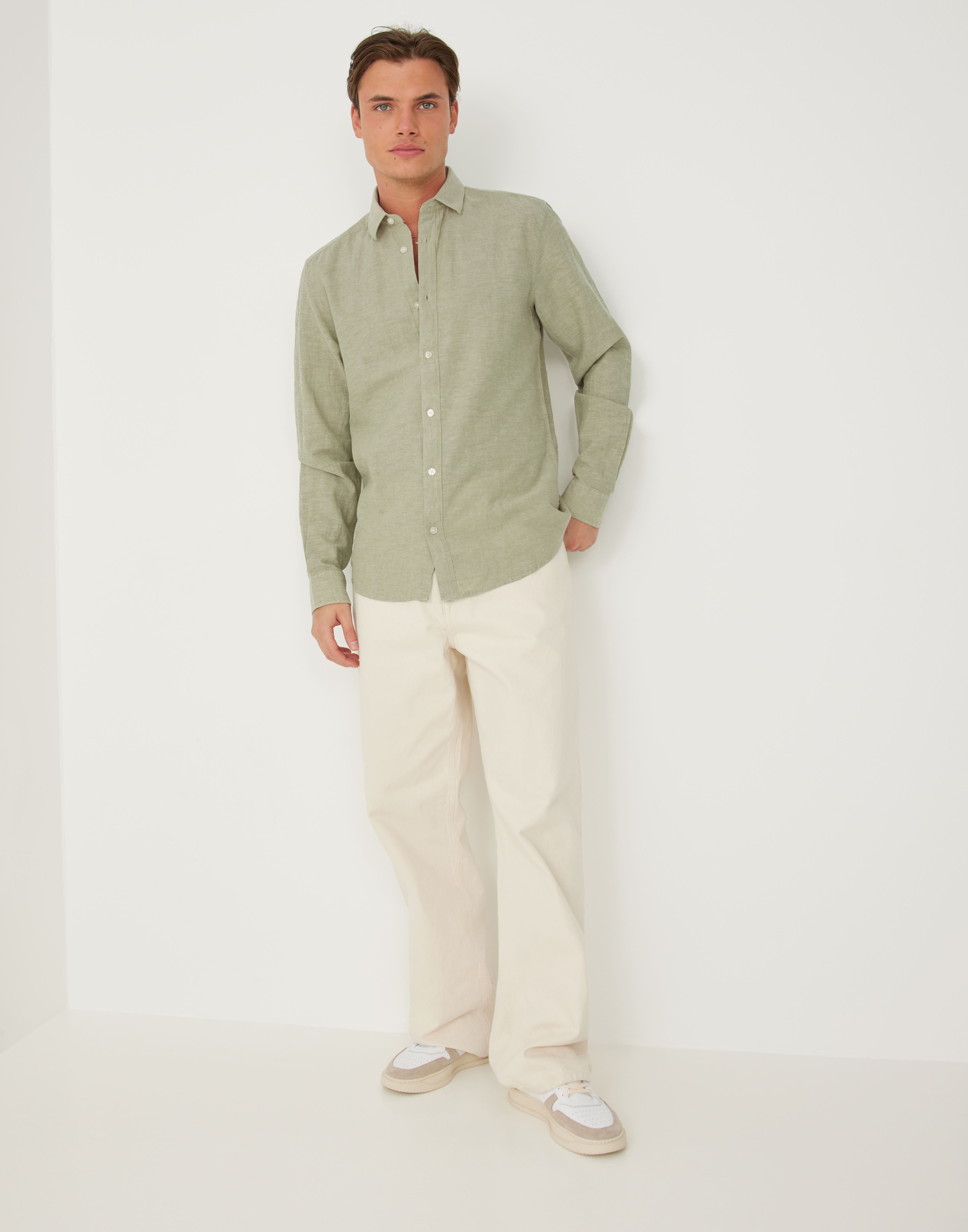 ONLY & SONS ONSCAIDEN LS SOLID LINEN MAO SHIRT 22019173 wit/streep