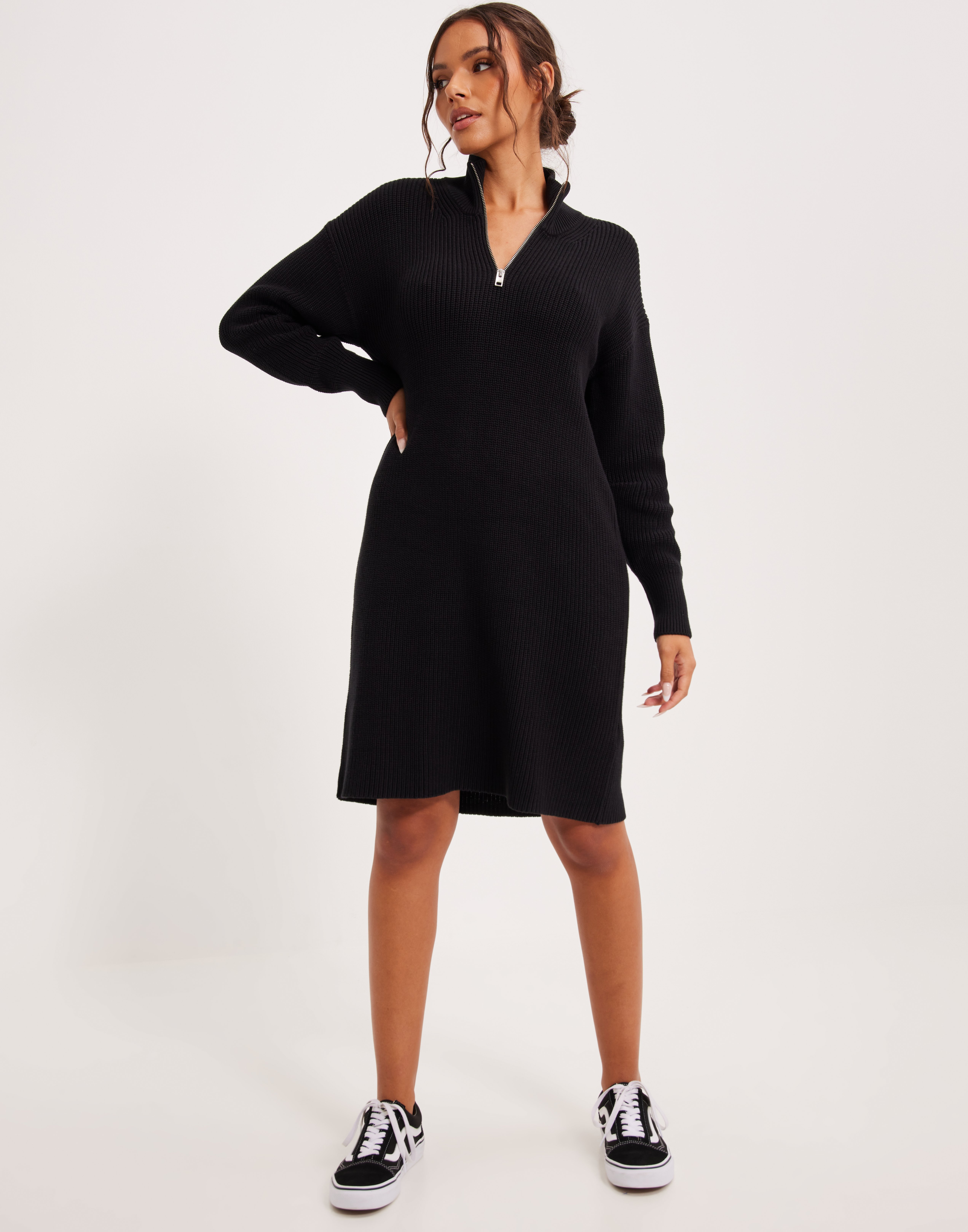 half zip knit dress ONLY half zip midi sweater dress in dark gray melange