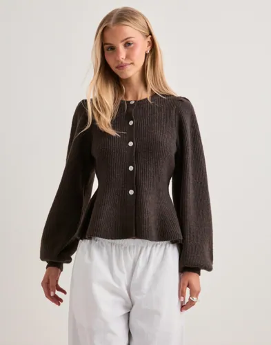 Pieces - Brun - Pcsilly Ls Puff Knit Cardigan Noos