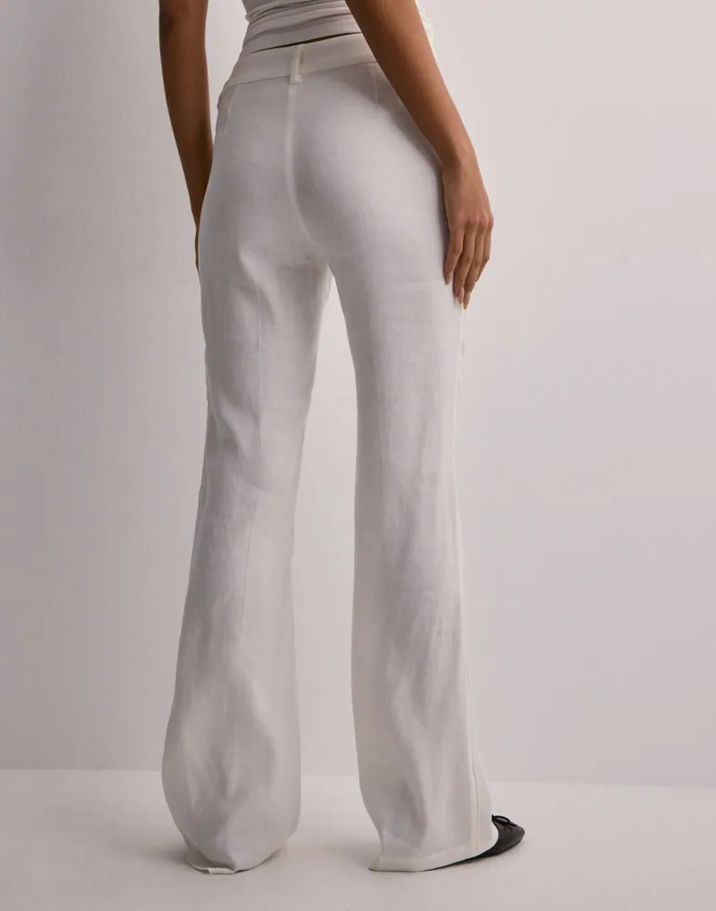 Buy Nelly Low Waist Linen Flare Pants White