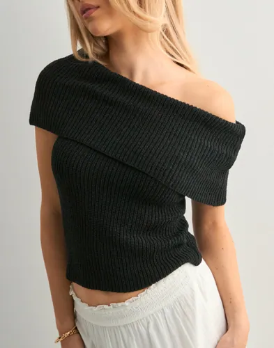Nelly - Sort - Slouchy Neck Knit Top