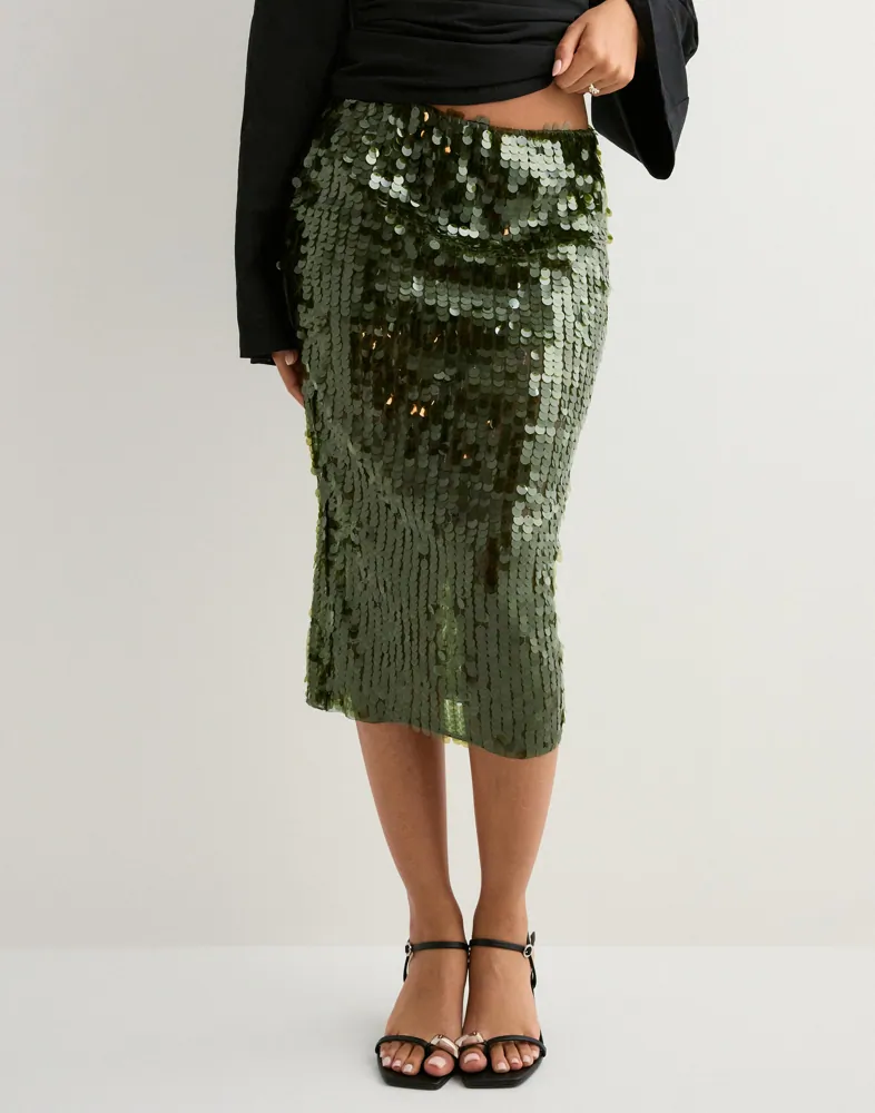 Sequin Mesh Midi Skirt