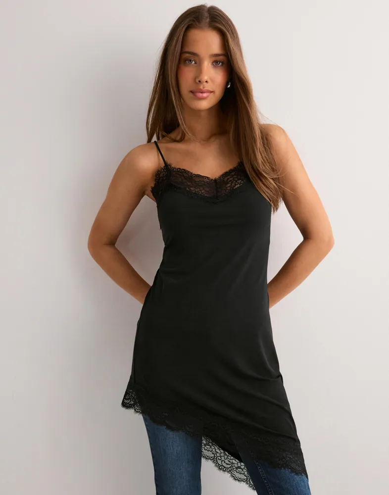 Buy Nelly Lace Asymmetric Slip Dress - Black | Nelly.com