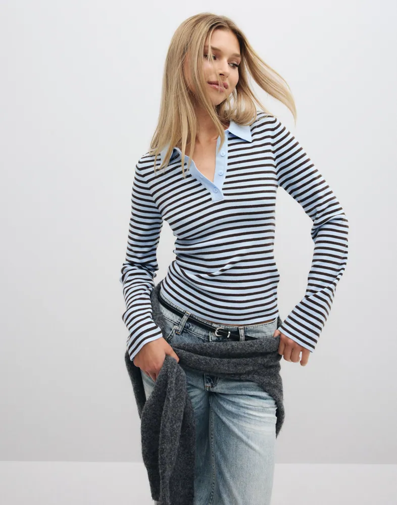 Fannya Ls Striped Knit Polo