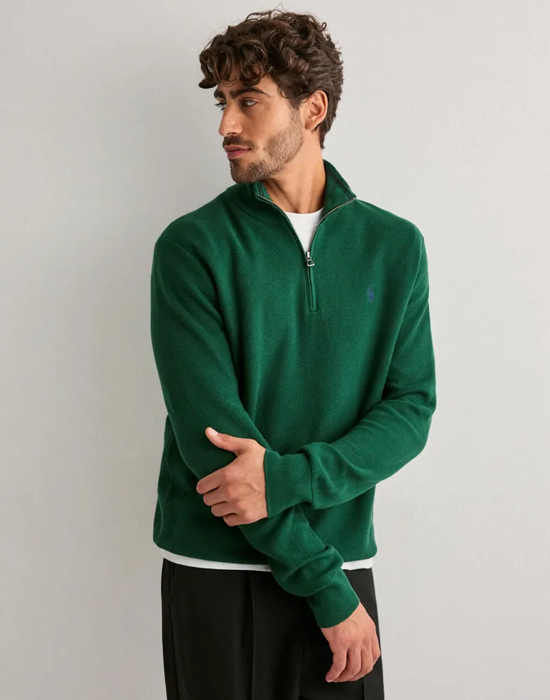 Mesh-Knit Cotton Quarter-Zip Sweater Half zip