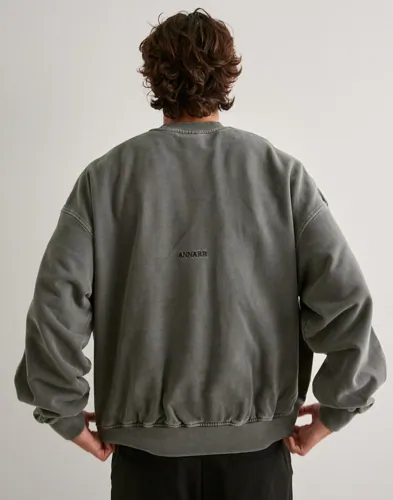 Grå sweatshirt från ANNARR med tvättad design och ribbade muddar