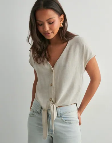 Only - Beige - Onlsiesta Ss Knot Lin Bl Shirt Pnt