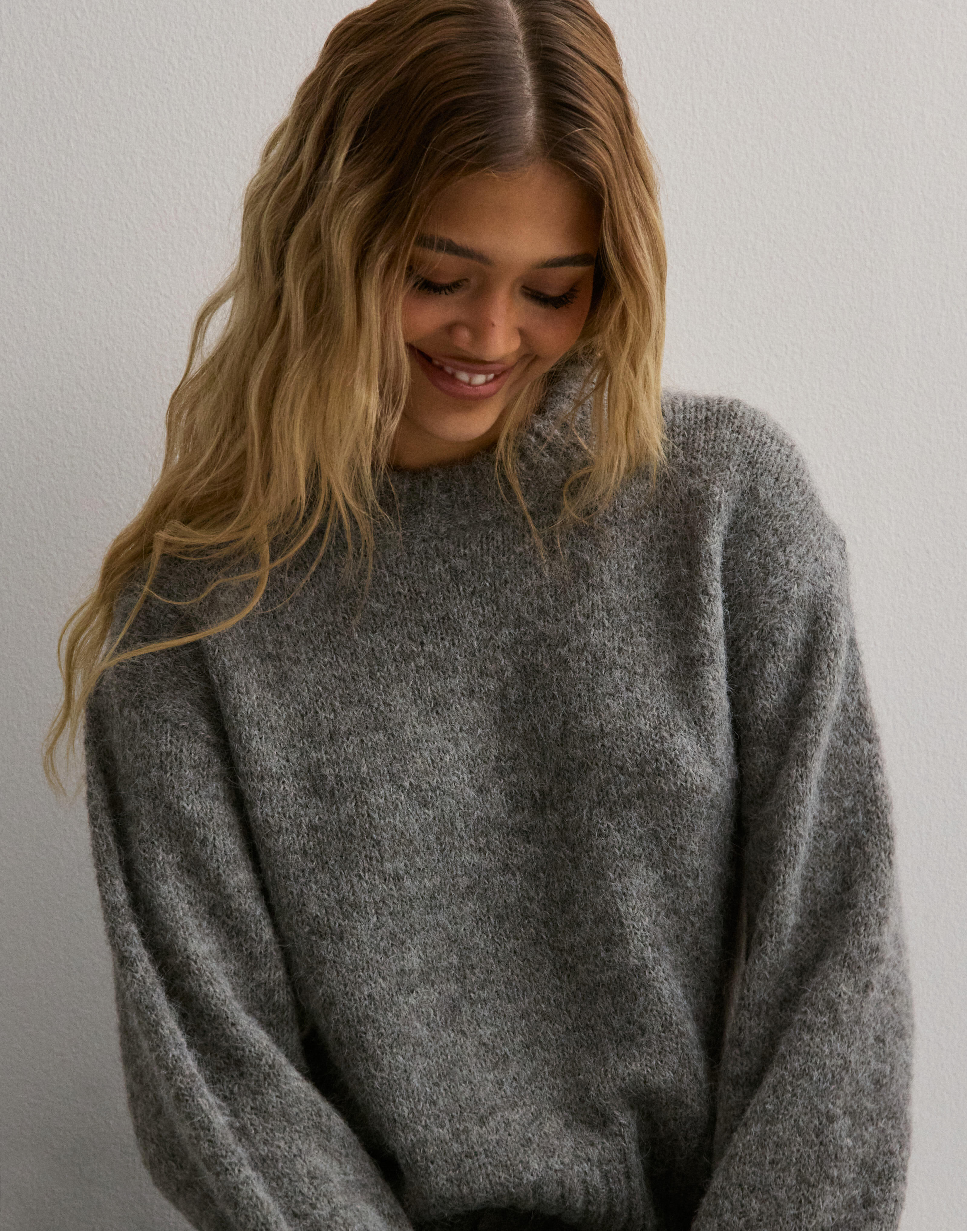 Grey fuzzy sweater best sale