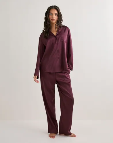 Hunkemöller - Rød - Pj Ls Satin Pinstripe