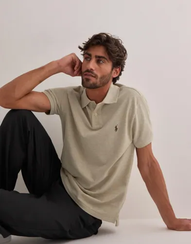 Polo Ralph Lauren mesh-piké i beige med knappkrage och broderad logga