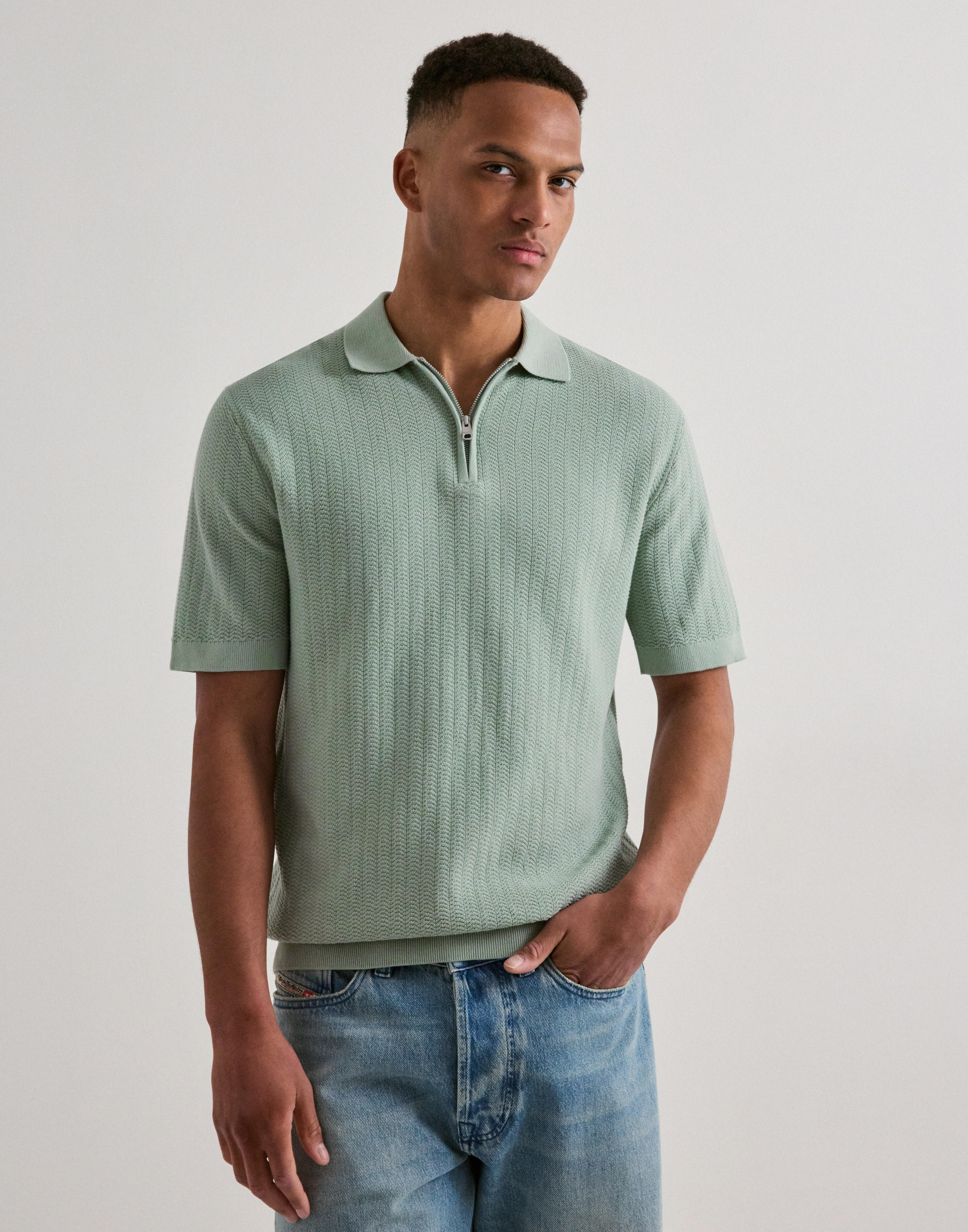 Buy Selected Men SLHDRY LS KNIT RELAXED HALF ZIP - Medium Grey