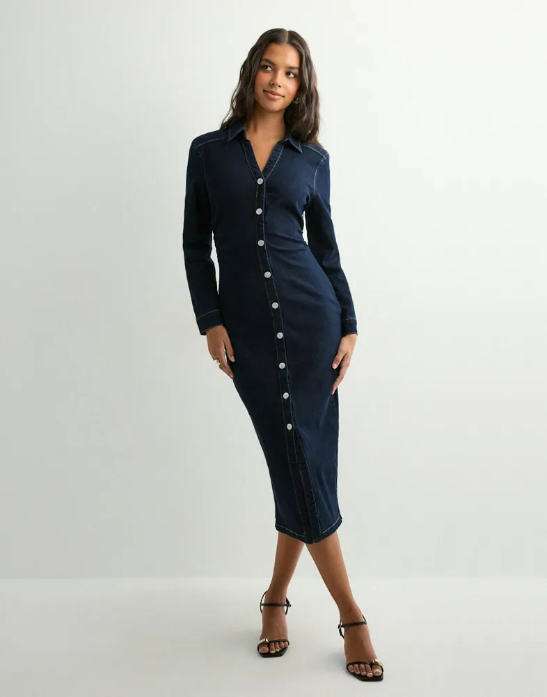 blue bow maternity dress Dark Rinse Denim Dress main image 0