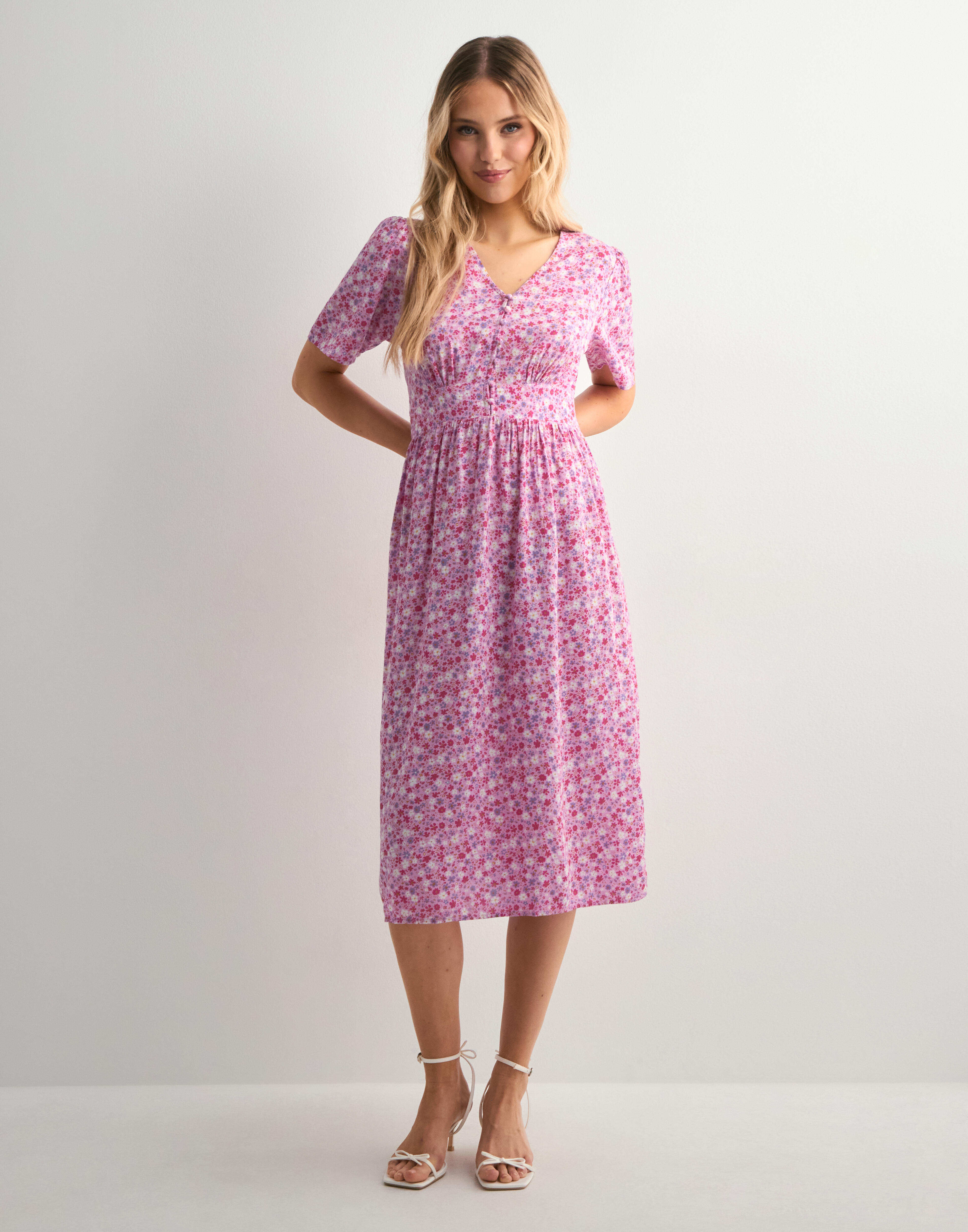 knee length dresses for ladies Pieces Exclusive Mesh Side Slit Midi Dress In Pink & Orange Check