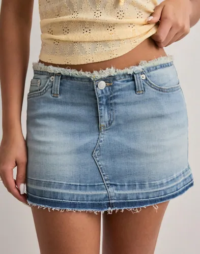 Nelly - Blå - No Waist Fringe Jeans Skirt