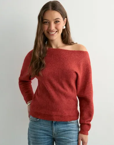 Nelly - Rød - Wide Neck Knit Sweater