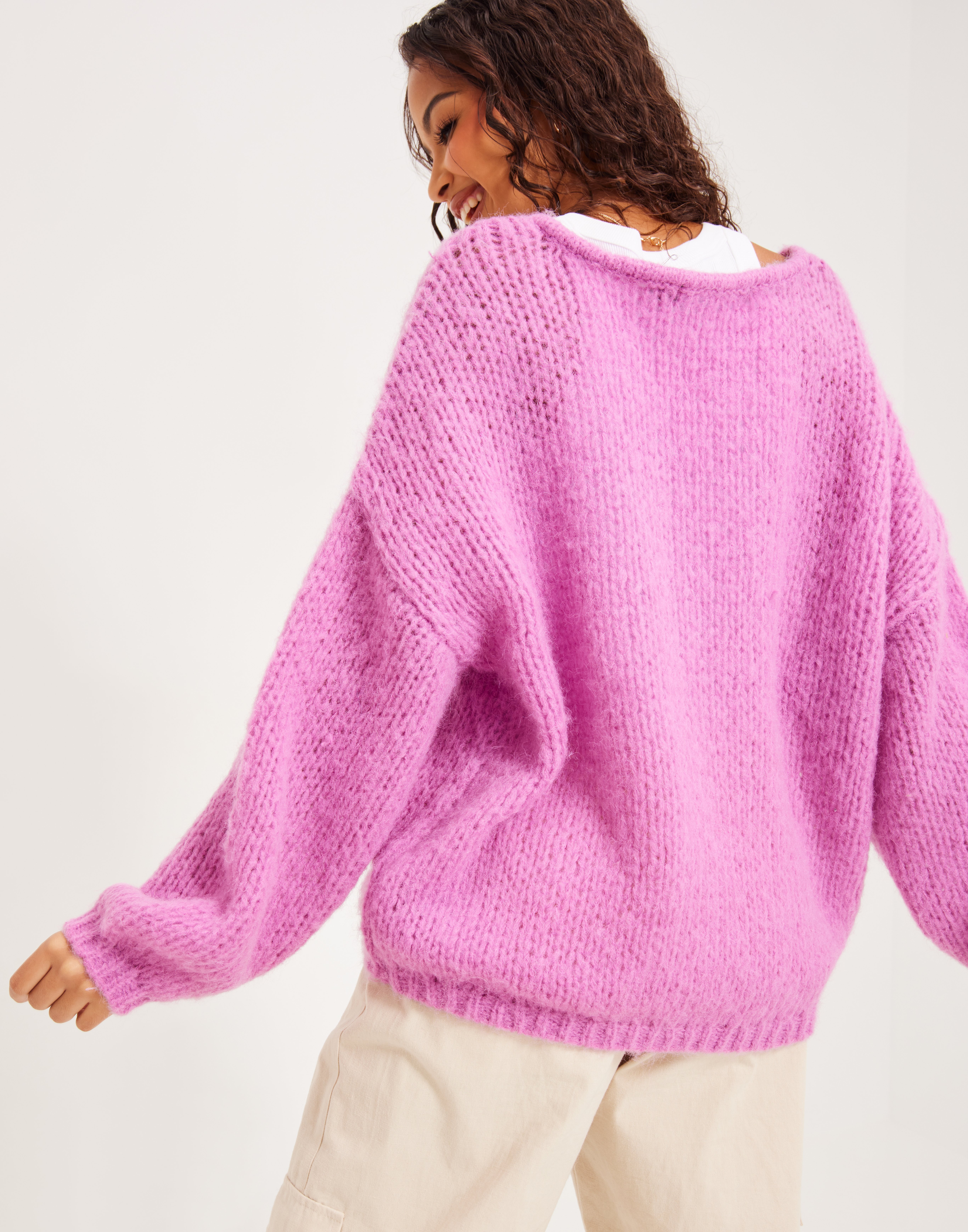 VERO MODA Damen Pullover Vmbruna – Langarm, V-Ausschnitt, Ballonärmel – Weicher Strick