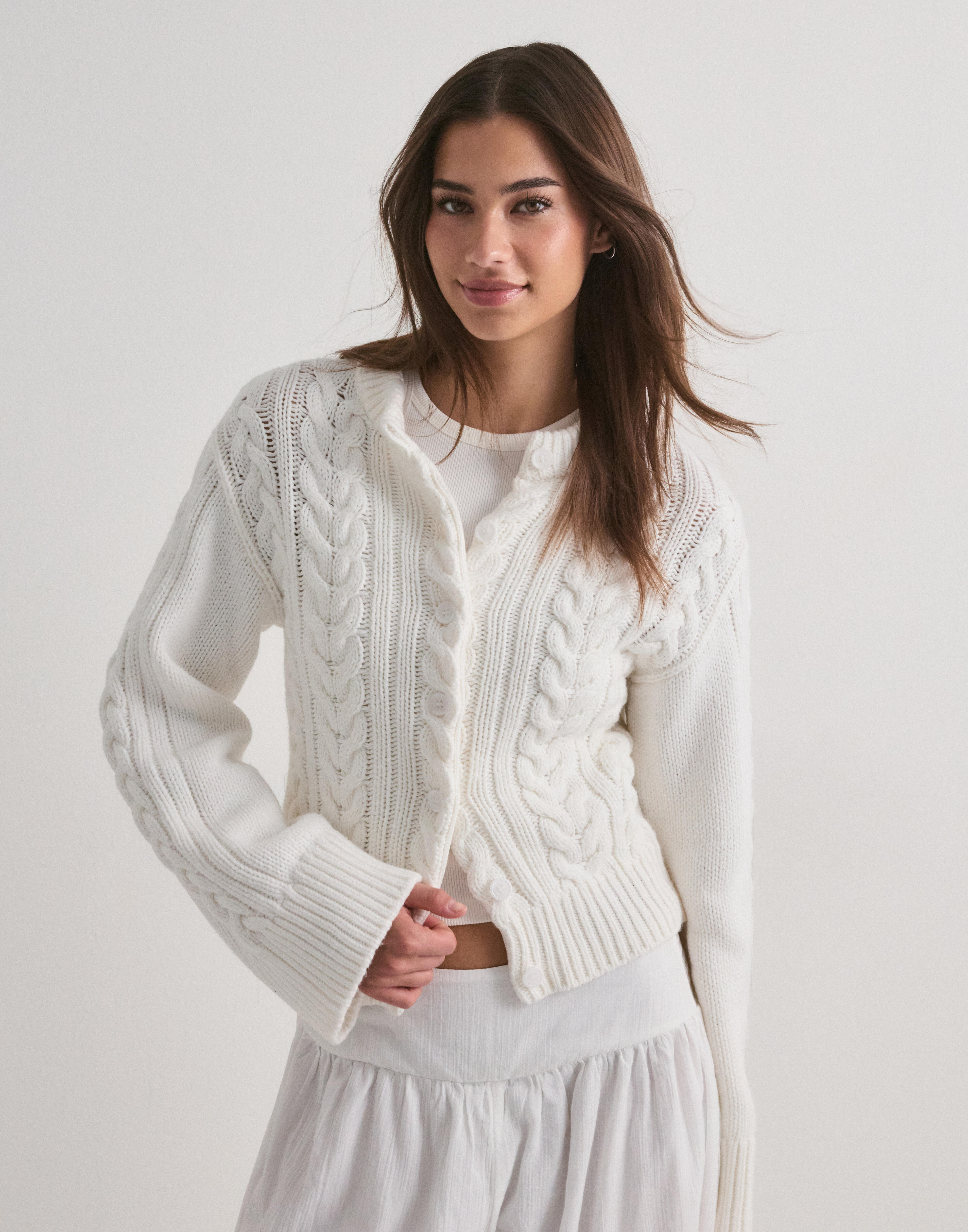 Buy Nelly Luxe Cable Knit Cardigan - White | Nelly.com
