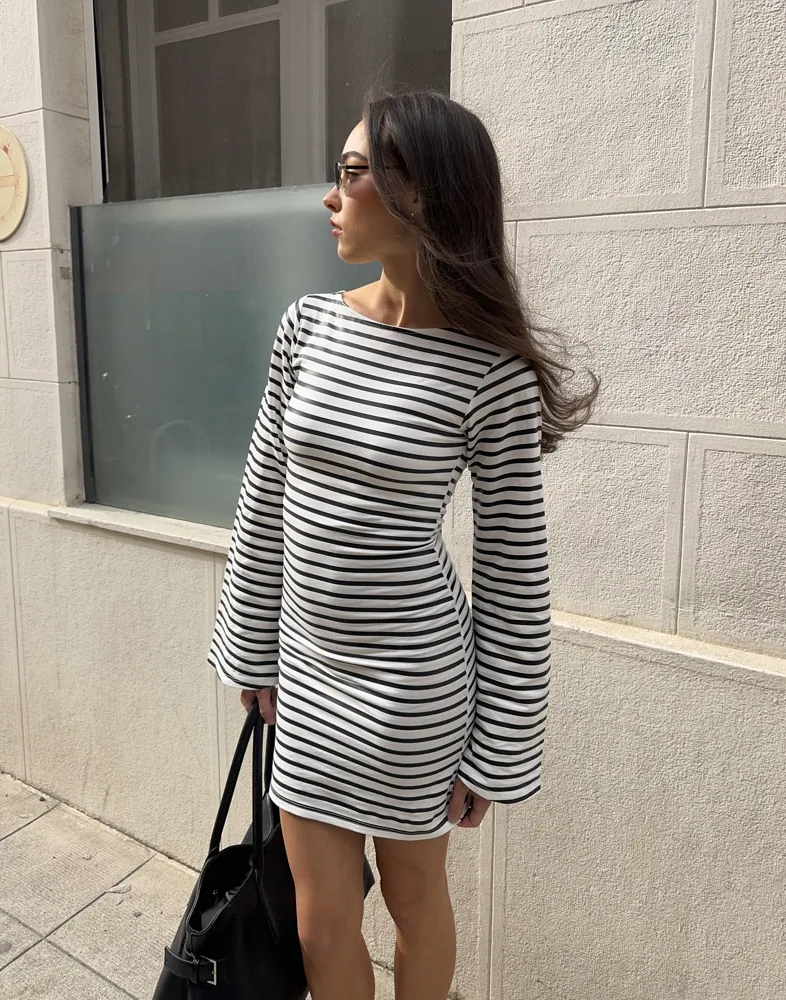 regular fit vs slim fit dress shirt striped midi dress with fitted tube bodice large main image 1