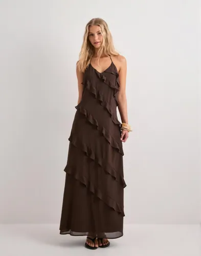 Vero Moda - Brun - Vmmarjorie Sl Flounce Maxi Dress Ex