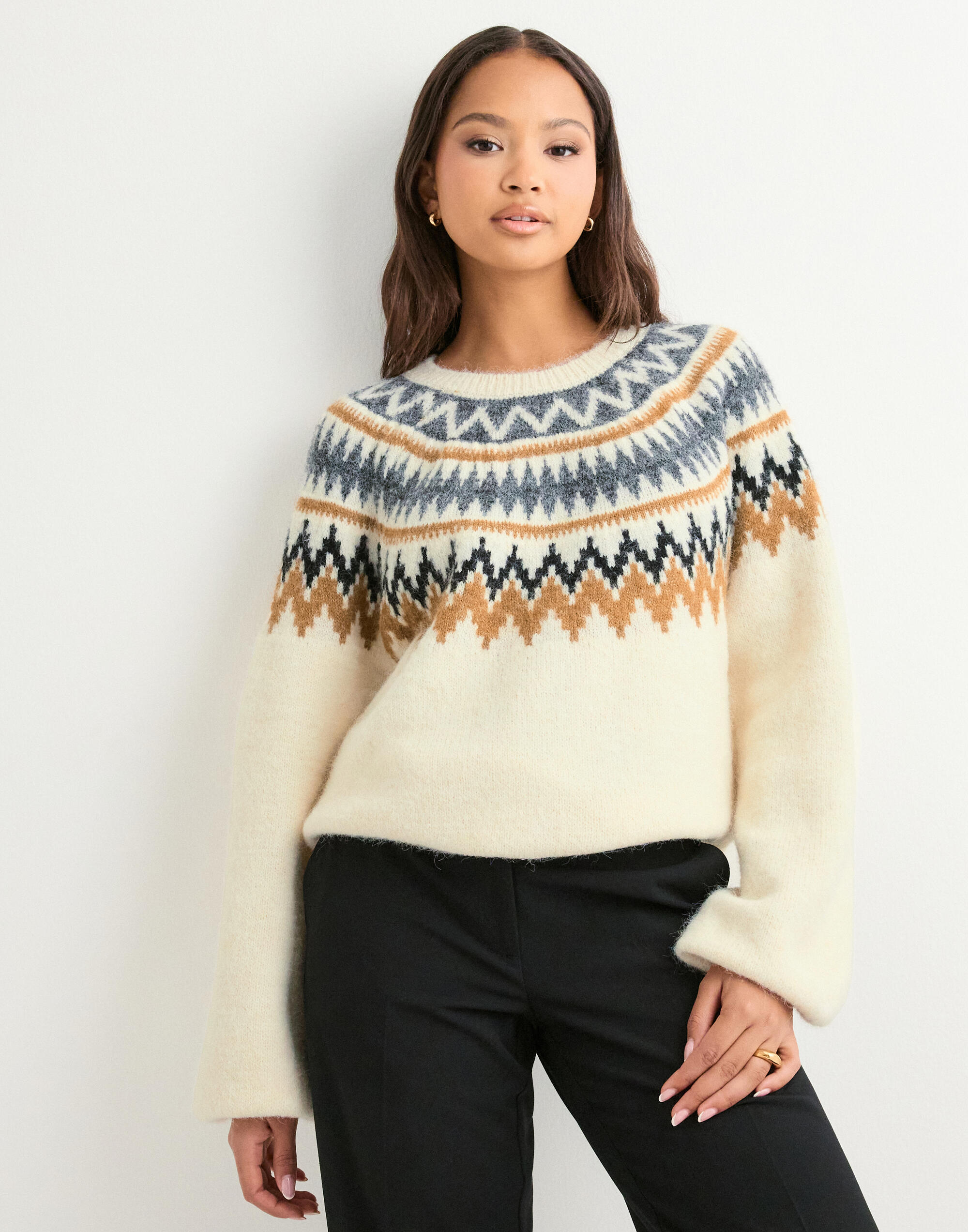 ONLY ONLREYKJA O NECK - Jersey de punto - light grey melange/dark grey