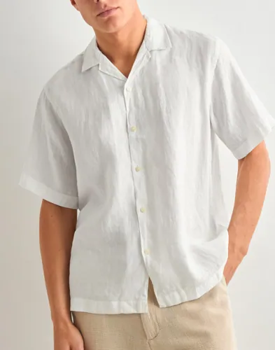 Selected Men Slhrelaxkylian Mix Ss Shirt Resort Linneskjortor Vit