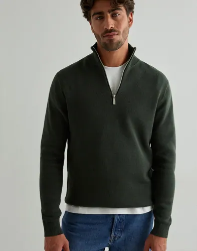 Selected Men Slhdane Ls Knit Structure Half Zip Half zip stickade tröjor herr – bild 9