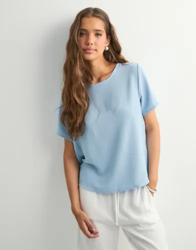Pieces - Blå - Pcanna Ss O-Neck Top Noos Wvn Bc