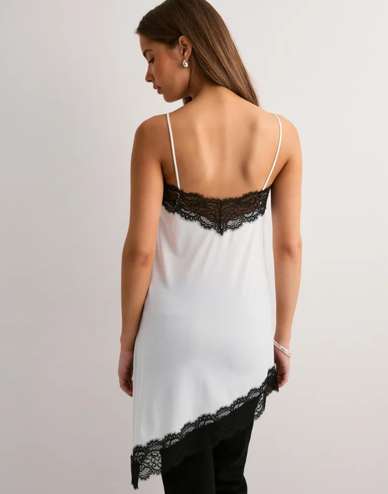 knee length dresses for ladies Agent Provocateur White Satin Negligee Slip Dress with Black Floral La –  PauméLosAngeles main image 0