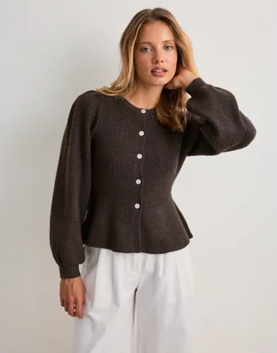 Pieces - Brun - Pcsilly Ls Puff Knit Cardigan Noos
