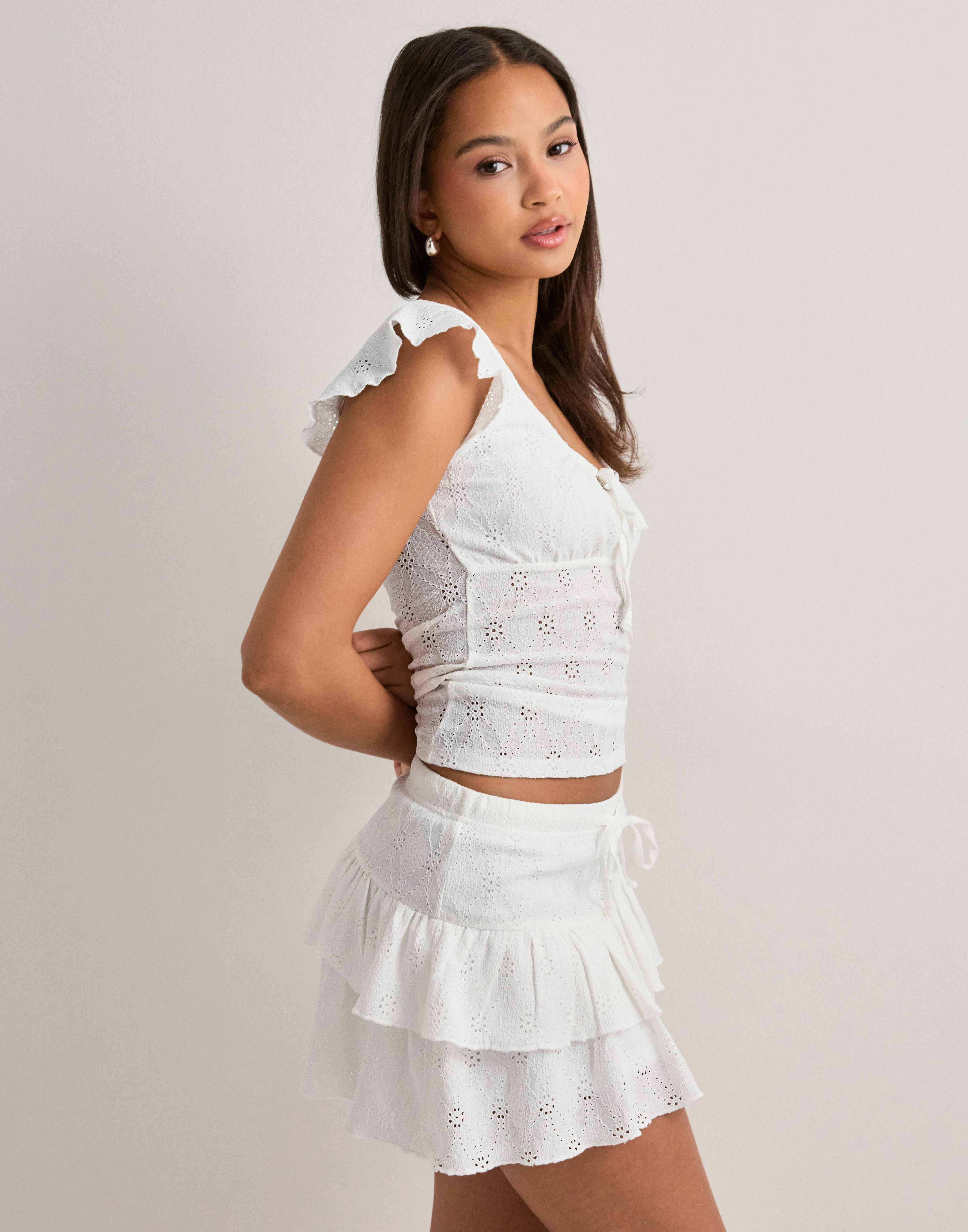 Buy Nelly Broderie Anglais Mini Skirt - White | Nelly.com