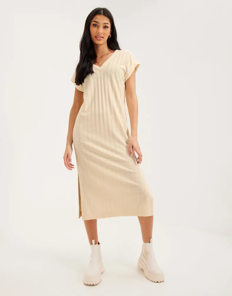 LINEN RIB SLEEVELESS V-NECK DRESS