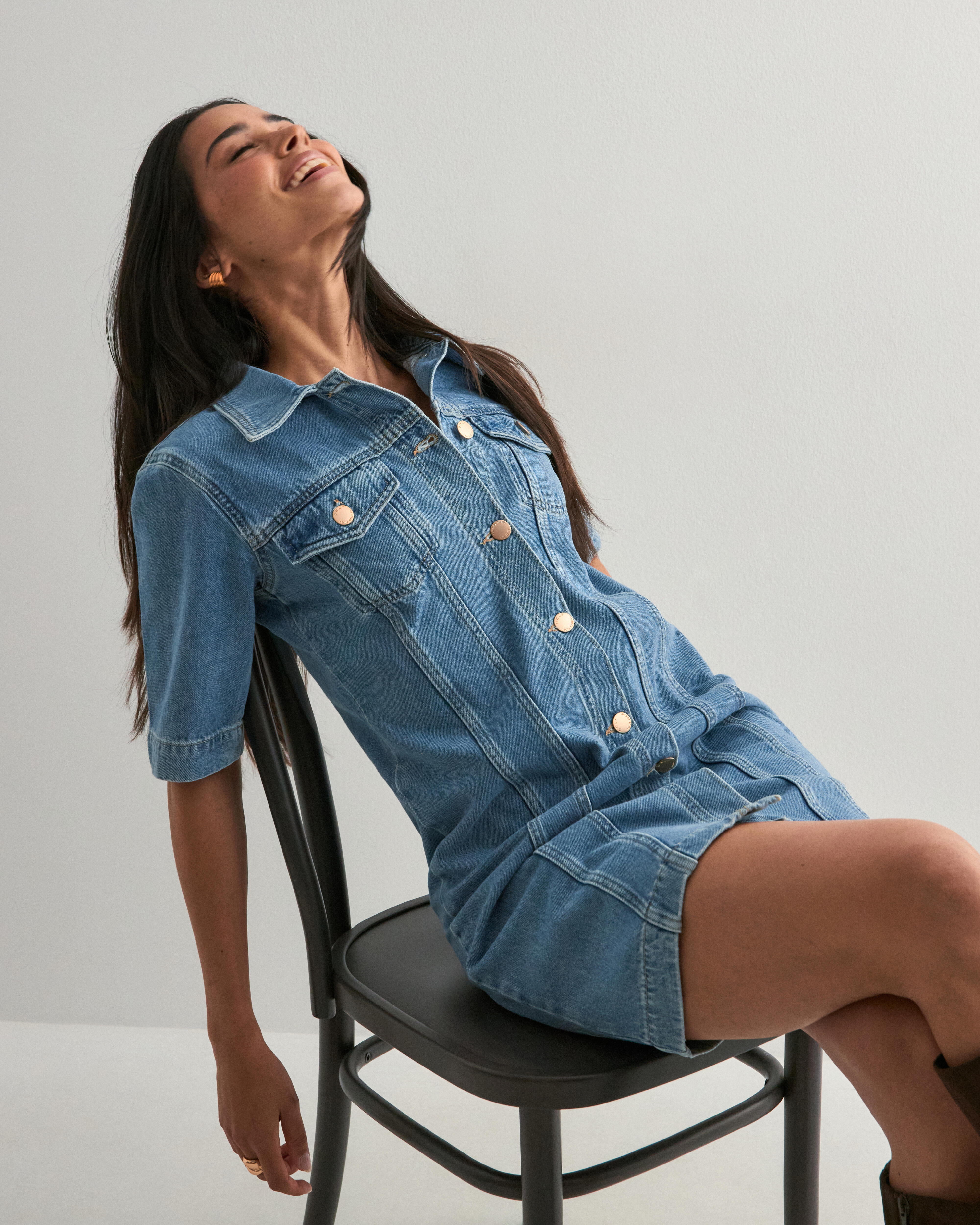 Buy Only ONLTHALIA SS FITTED DNM DRESS CRO - Medium Blue Denim