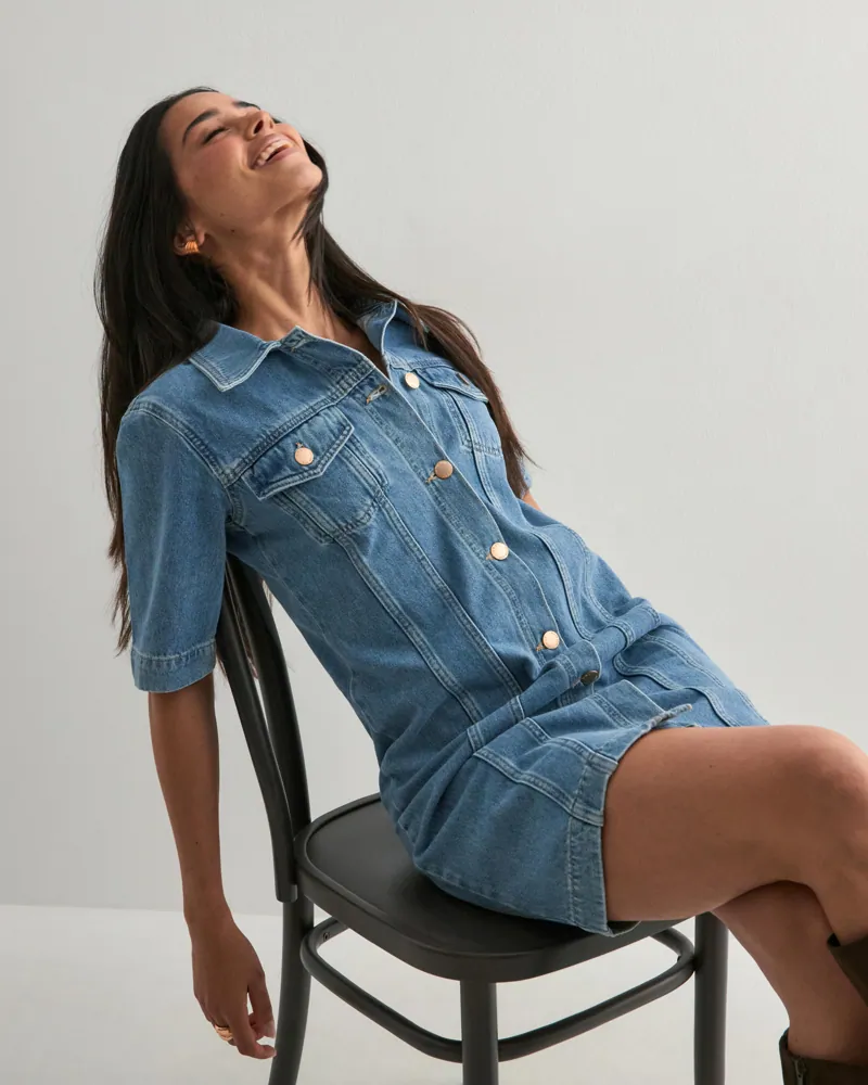 Buy Only ONLTHALIA SS FITTED DNM DRESS CRO - Medium Blue Denim | Nelly.com Buy Only ONLTHALIA SS FITTED DNM DRESS CRO - Medium Blue Denim | Nelly.com