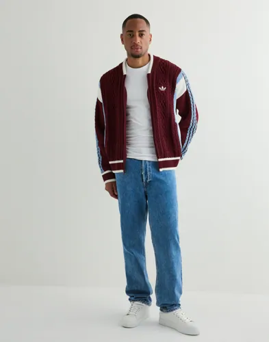 Röd kabelstickad cardigan från Adidas Originals med dragkedja och broderad logga