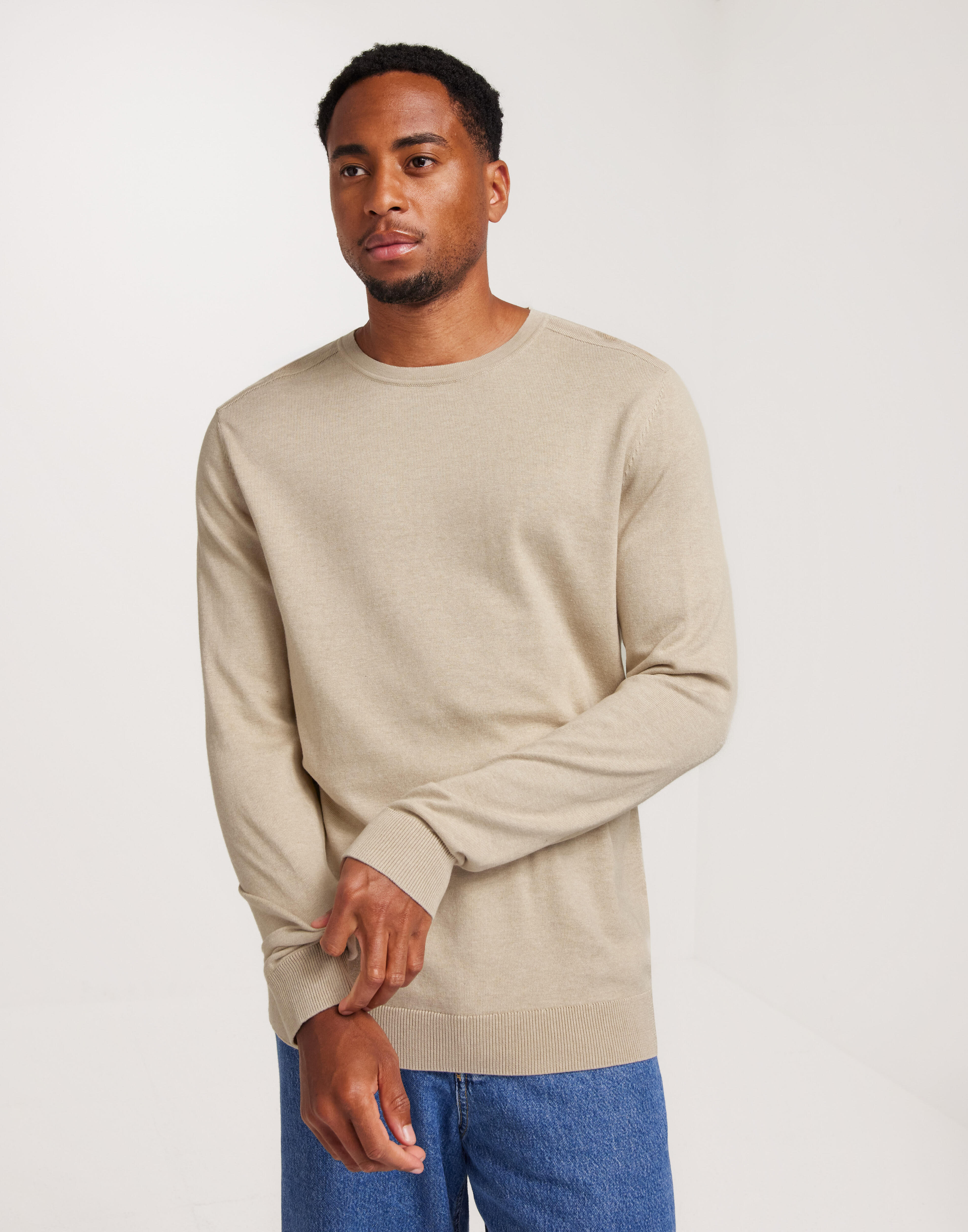 Selected Homme Slhberg Crew Neck Noos Striktrøjer Beige
